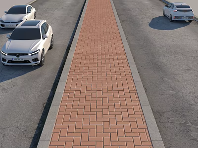 Urban Road Infrastructure Featuring Central Brick Paved Footpath And Asphalt Side Lanes 3d model