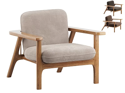 Modern Leisure Chair With Wooden Frame And Grey Fabric Upholstered Seat And Backrest 3d model