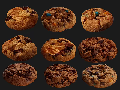 Assorted Delicious Cookies With Various Types Chocolate Chips And Colorful Candies 3d model