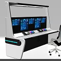 Modern White Desk Workstation With Multiple Monitors Ergonomic Chair And Control Panel 3d model