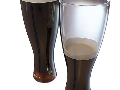 Two Tall Clear Glasses Filled With Dark Beverage And Foam Top 3d model