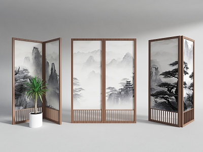 New Screen Landscape Painting Partition Study Tea Room Screen New Folding Screen Landscape Traditional Chinese Painting Partition 3d model