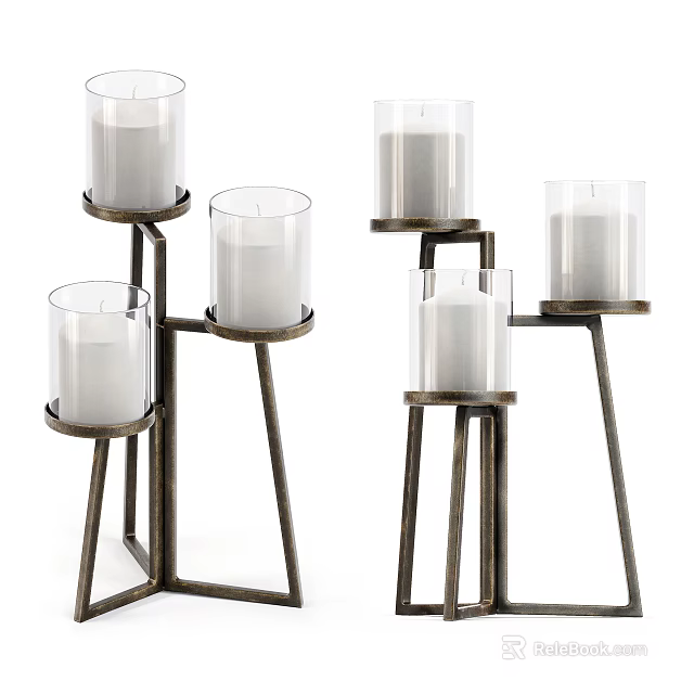 Modern Metal Standing Candle Holder Lamps With Glass Shades And Multiple Candles Design 3d model 