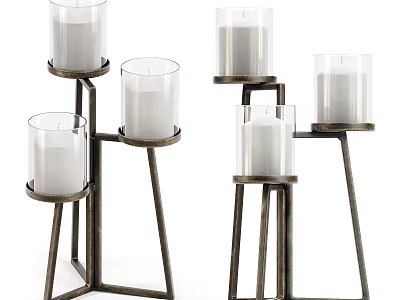 Modern Metal Standing Candle Holder Lamps With Glass Shades And Multiple Candles Design 3d model