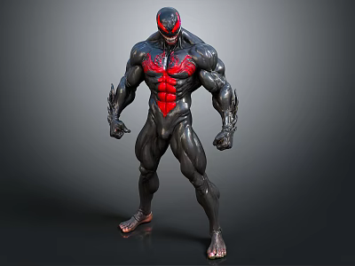 Muscular Black And Red Superhero Character 3D Model With Standing Pose And Detailed Design 3d model