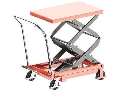 Industrial Hydraulic Scissor Lift Table with Pink Platform Mobile Base and Casters 3d model