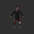 Game Character Design With Red Horns Silver Long Hair Black Top Red Black Pants