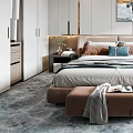 Modern Bedroom Interior Design With Comfortable Bed Nightstands Table Lamps Rug And Wall Artwork