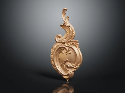 Ornate Golden Decorative Carved Component With Curly Patterns And Shiny Surface 3d model