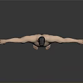 Fit Shirtless Man Standing With Arms Outstretched In Black Shorts Against Gray Background
