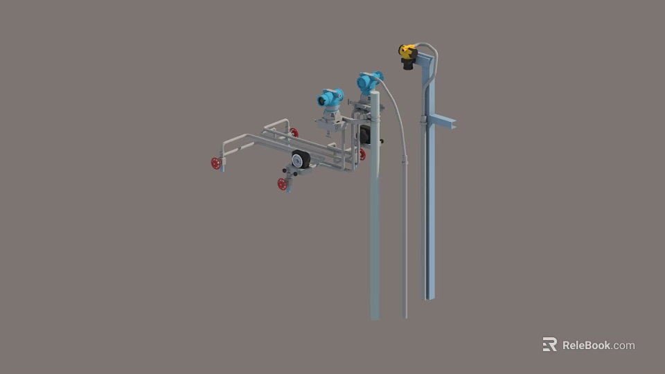 Industrial Factory Mechanical Structure With Blue Equipment Wheels And Yellow Components 3d model 