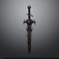 Decorative Fantasy Sword With Ornate Hilt Purple Gem And Red Blade Design