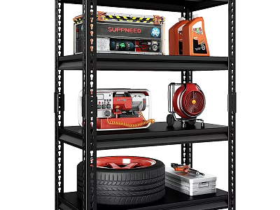 Heavy Duty Garage Storage Shelf With Tools Tire Power Drill Toolbox And Measuring Tape 3d model