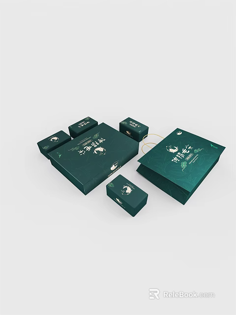Household Supplies Green Packaging Boxes Featuring White Patterns And Various Sizes 3d model 