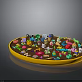 Colorful Small Items on Round Platform with Toys Letters Animals and Objects