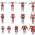 Multiple Red Mecha Robot Designs With Diverse Poses And Armor Features 3d model