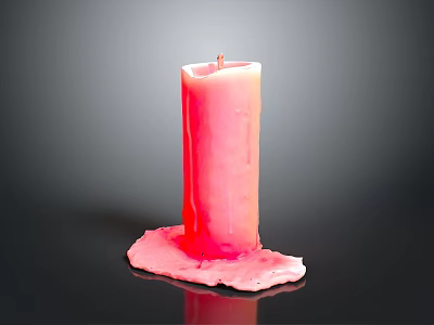 Red Burned Candle with Melted Wax Dripping on Black Surface Daily Living Item 3d model