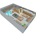 Kids Apparel Specialty Store With Wooden Shelves Bright Lighting And Display Areas