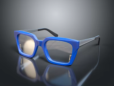 Stylish Blue Square Frame Glasses With Modern Design And Reflective Finish 3d model