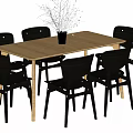 Light Colored Dining Table Set With Six Dark Gray Chairs And Vase With Dried Branches 3d model