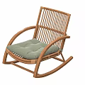 Natural Wooden Rocking Chair With Slatted Back And Green Cushion Design