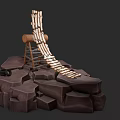 Creative Wood And Stone Ramp Structure With Wooden Planks Log Support And Stone Base