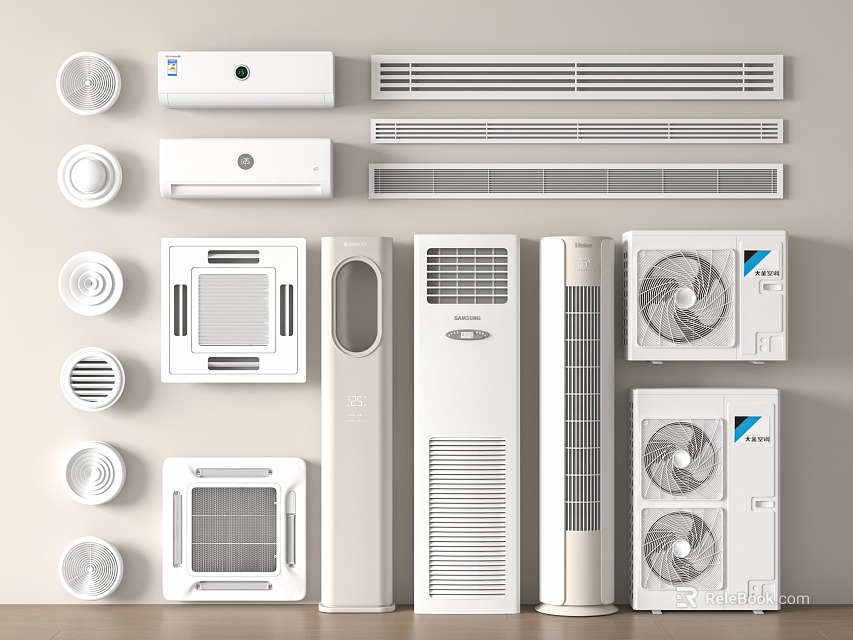 Different Types Of Air Conditioner Vents With Wall Ceiling And Floor Installation Designs 3d model 