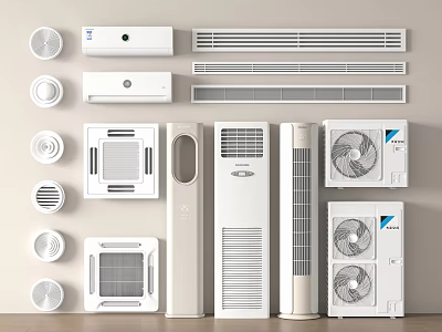 Different Types Of Air Conditioner Vents With Wall Ceiling And Floor Installation Designs 3d model