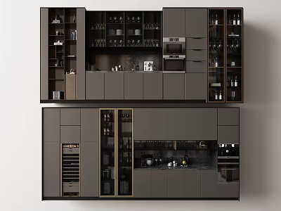 Sleek Modern Dark Gray Wine Cabinet With Glass Doors And Storage Shelves 3d model