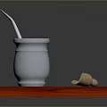 Silver Kitchen Mortar With Pestle Wooden Spoon And Green Herbs On Red Wooden Board