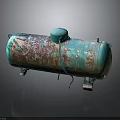 Rusted Blue Metal Gas Tank With Support Legs And Vintage Design
