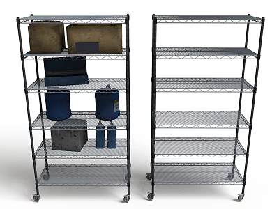 Metal Multi tiered Wheeled Shelving Units with Items and Empty Storage 3d model