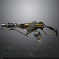 Futuristic Sci Fi Weapon With Long Barrel Grip Ammo Canister And Mechanical Structure