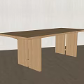 Minimalist Modern Wooden Dining Table With Unique Leg Structure On Light Wooden Floor