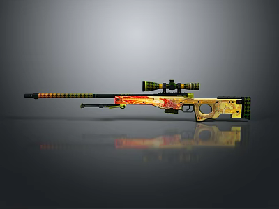 Sniper Rifle With Scope And Colorful Flame Camouflage Design Elements 3d model