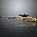 Sniper Rifle With Scope And Colorful Flame Camouflage Design Elements