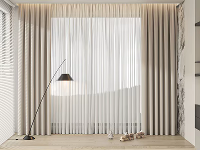 Beige Floor Length Curtains With Sheer Panels For Modern Elegant Living Room Interior Decor 3d model