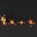Cute Four Cartoon Ants With Different Expressions And Orange Striped Bodies Standing On Black Background