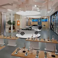 MI Digital Store Showcasing Modern Car Models On Display Platforms With Bright Lighting 3d model