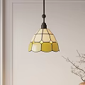 Stained Glass Pendant Light Yellow White Geometric Design Black Base Light Wall Dry Branch Vase
