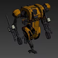 Game and Movie Character Yellow Armored Mechanical Robot with Robotic Limbs and Tools