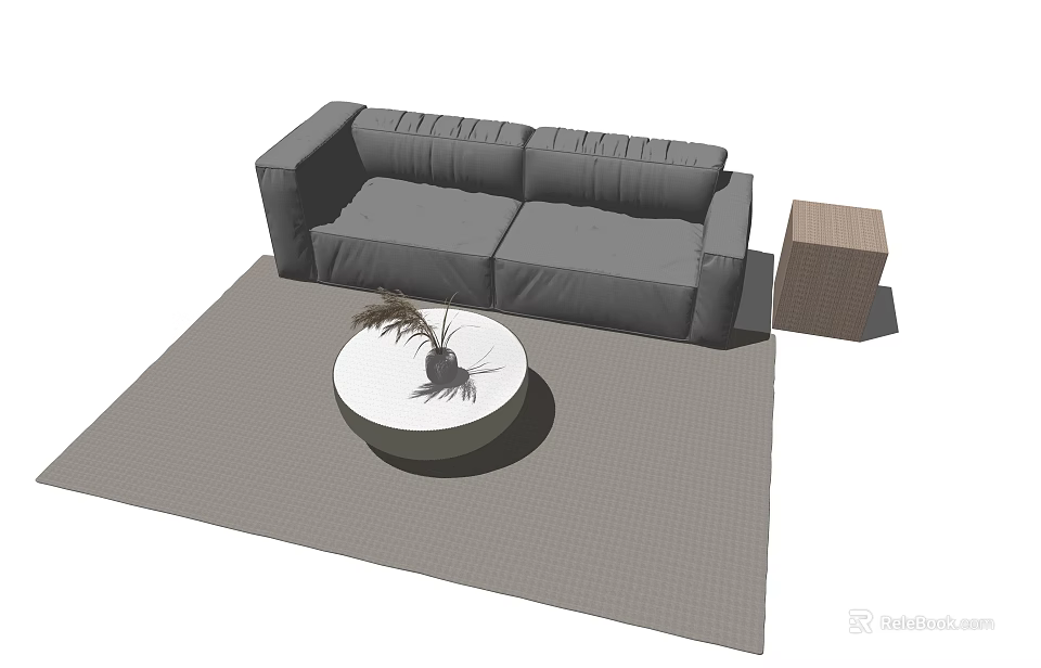 Two Seater Sofa Living Room Setting With Round Coffee Table Plant Decoration Side Table Rug 3d model 