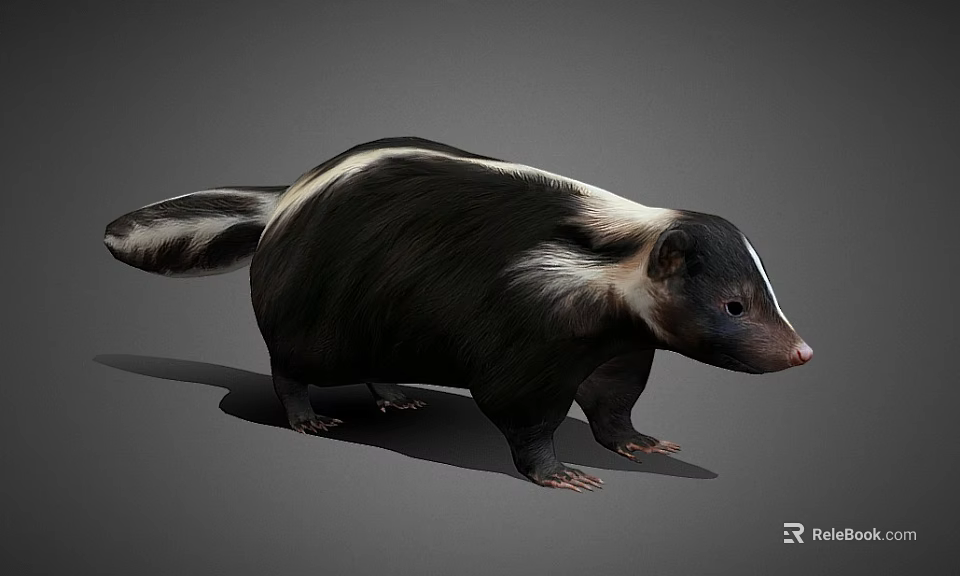 Realistic 3D Skunk Rendering With Black And White Fur And Bushy Tail 3d model 