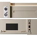 Modern Interior TV Background Wall With Storage Cabinets Bookshelf And Washing Machine