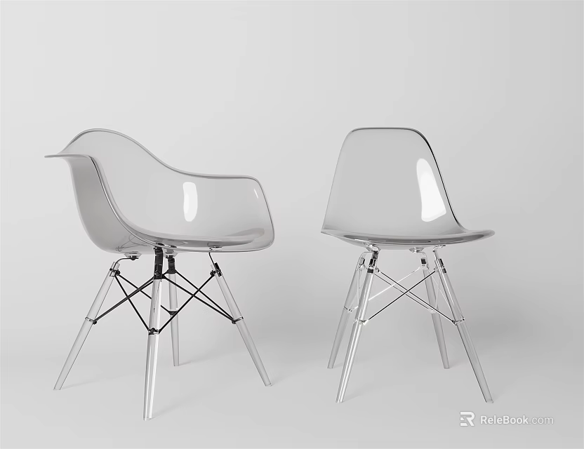 Transparent Modern Leisure Chairs With Armrests And Sturdy Metal Frame Design 3d model 