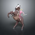 Man Riding Rearing Brown Horse In Pink Clothing Holding Sword