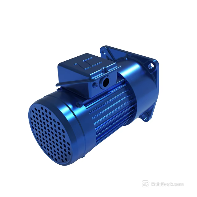 Blue Industrial Electric Motor With Ventilation Holes And Sturdy Housing 3d model 