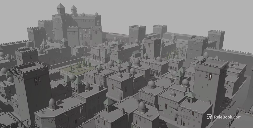 Ancient Architecture Featuring Domes Towers And Historic City Walls Layout 3d model 