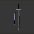 Two Decorative Swords With Silver Blades Black Handles And Different Lengths