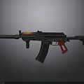 Tactical Rifle With Black Body Red Grip Silencer Orange Component And Rail